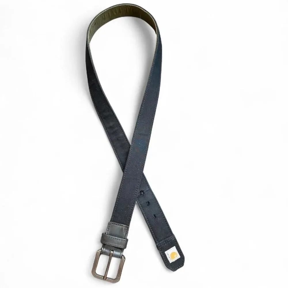 Carhartt Size 42 Black Green Canvas Leather Belt Workwear Casual Utility Belt